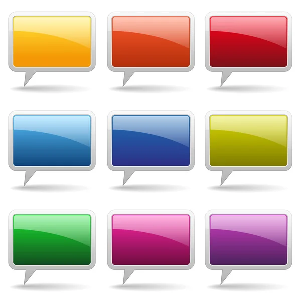 9 Colorful square round speech buttons — Stock Vector