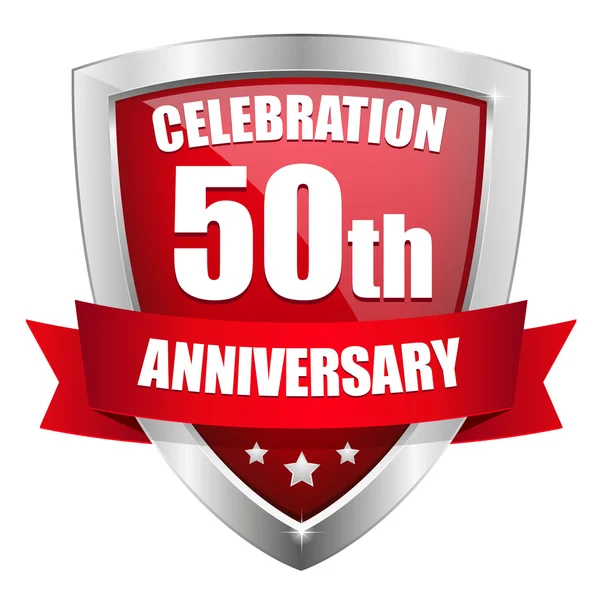 Red 50 years anniversary button — Stock Vector