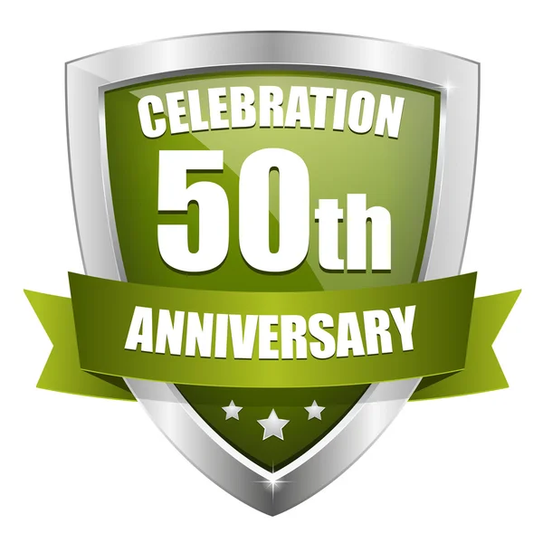 Green 50 years anniversary button — Stock Vector