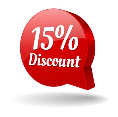 Red 15 percent discount speech bubble clipart