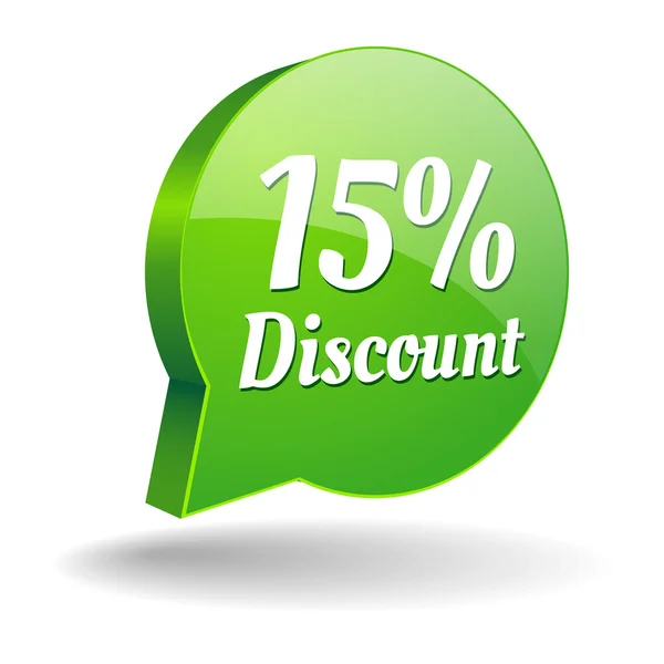 Green 15 percent discount speech bubble — Stock Vector