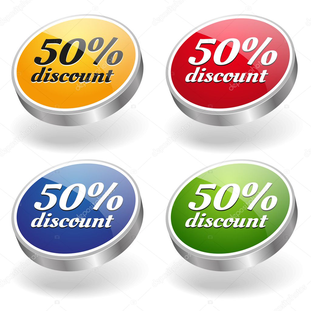 50 percent discount buttons set