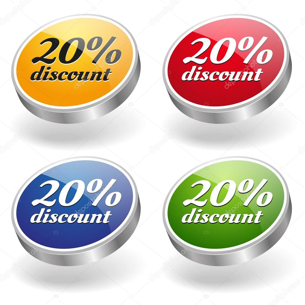 20 percent discount buttons set