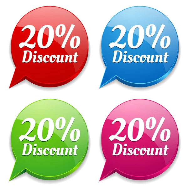 20 percent discount speech colorful bubbles — Stock Vector