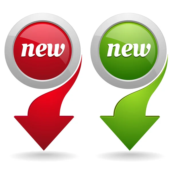 Grand bouton rouge et vert nouveau avec flèche — Image vectorielle
