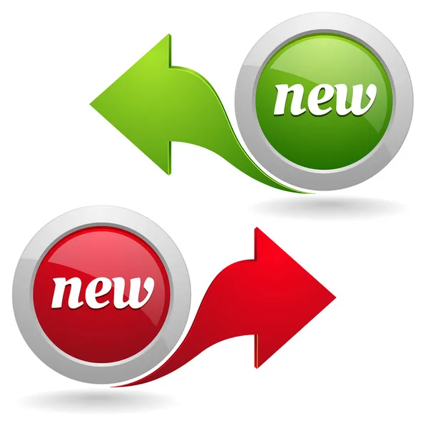 Gran botón nuevo rojo y verde con flecha — Vector de stock