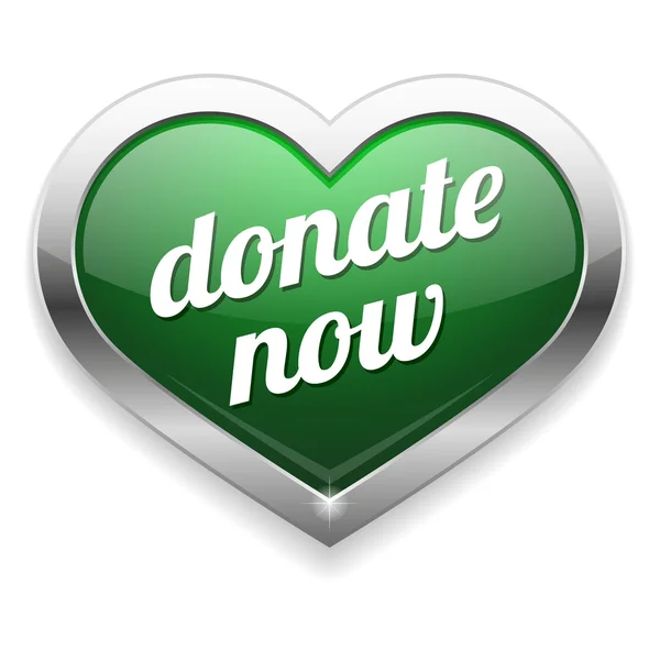 Grote groene doneren knop nu hart — Stockvector