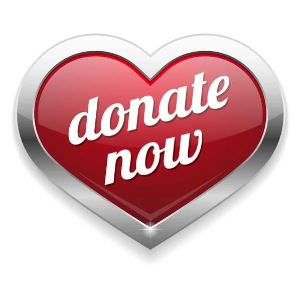 Grote rode hart knop Nu doneren — Stockvector