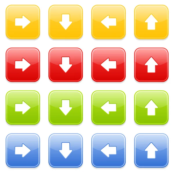 Botão quadrado colorido com seta — Vetor de Stock