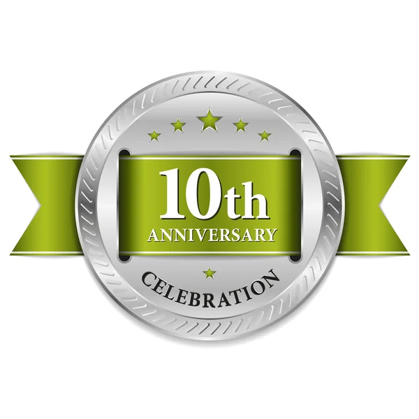 Green ten year anniversary seal — Stock Vector