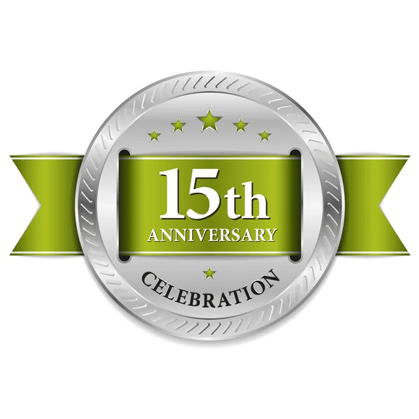 Green fifteen year anniversary seal — Stock Vector