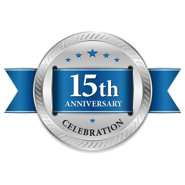 Blue fifteen year anniversary seal — Stock Vector