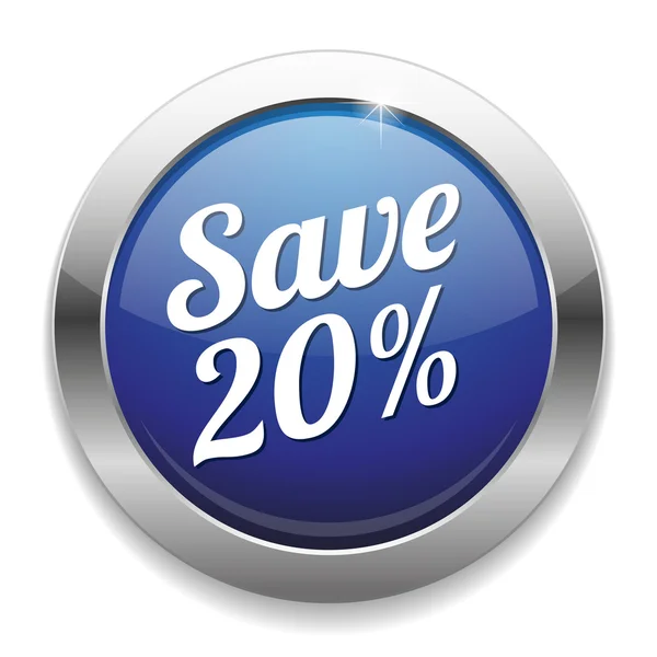 Big blue save twenty percent button — Stock Vector