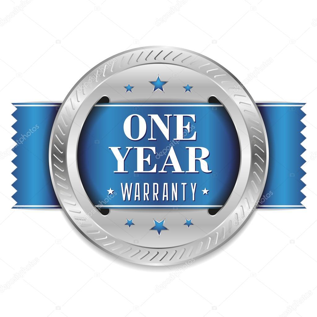 Blue 1 year warranty button