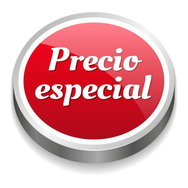 Büyük kırmızı precio especial düğmesi — Stok Vektör