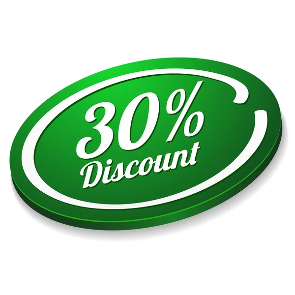 Green thirty percent discount button — Stock Vector