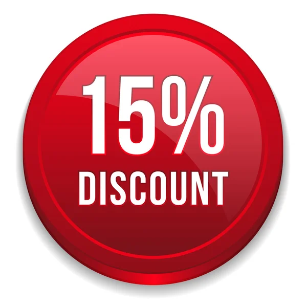 Red fifteen percent discount button — Stock Vector