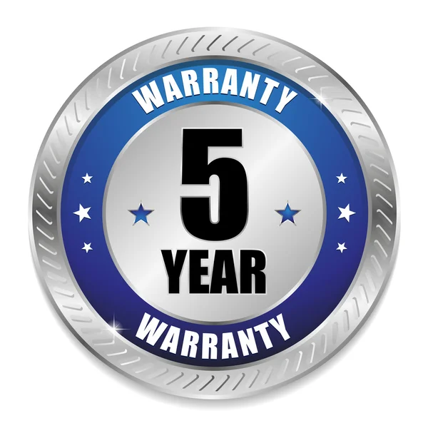 Blue five year warranty seal — Stock Vector