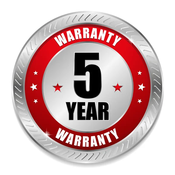 Red five year warranty seal — Stock Vector