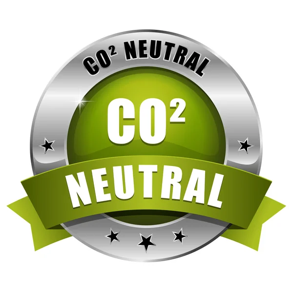 Big green carbon dioxide neutral button — Stock Vector