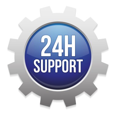 24 hour support gear button clipart