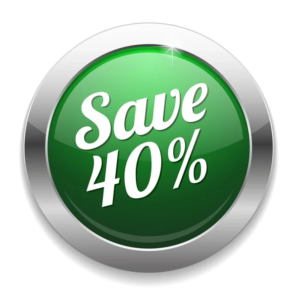 Grande verde ahorrar 40 por ciento botón — Vector de stock