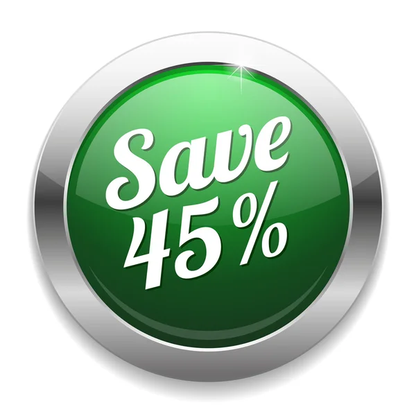 Big green save 45 percent button — Stock Vector