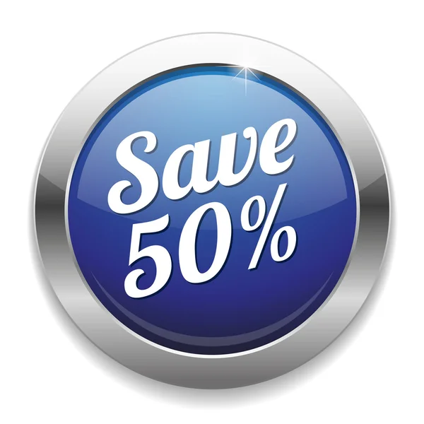 Big blue save 50 percent button — Stock Vector