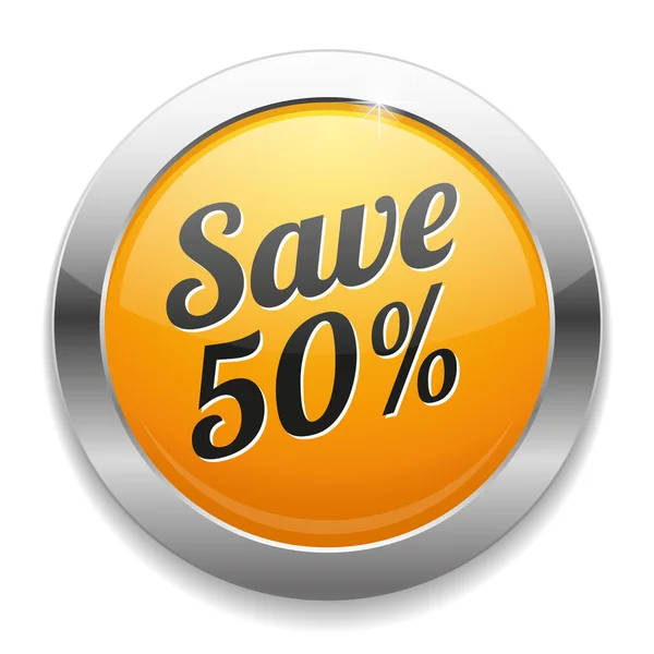 Big yellow save 50 percent button — Stock Vector