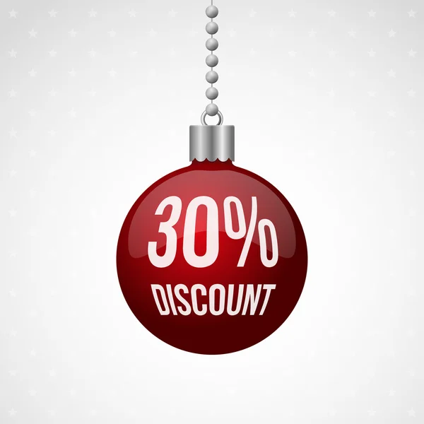 Red 30 percent discount christmas ball — Stock Vector