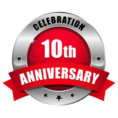 Kırmızı 10 yıl yıldönümü düğmesi