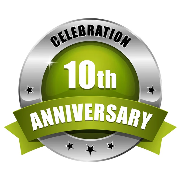 緑の 10 年記念日ボタン — ストックベクタ