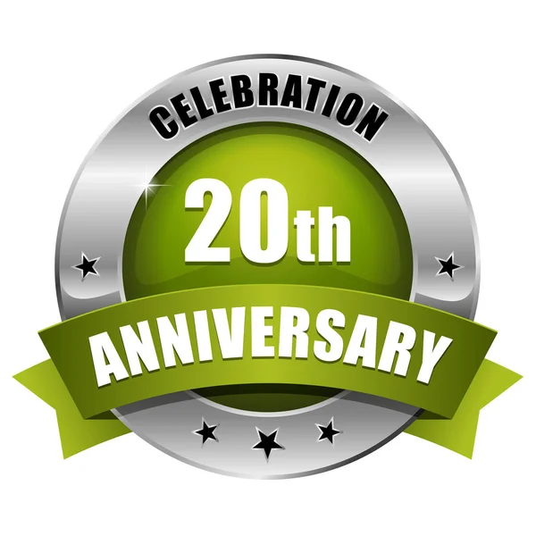 Green 20 year anniversary button — Stock Vector