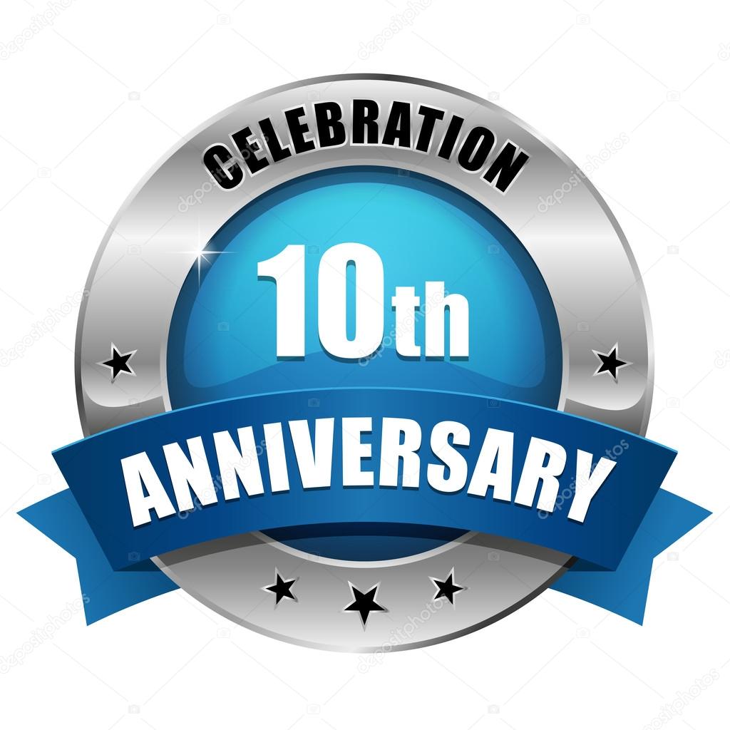 Blue 10 year anniversary button — Stock Vector ...