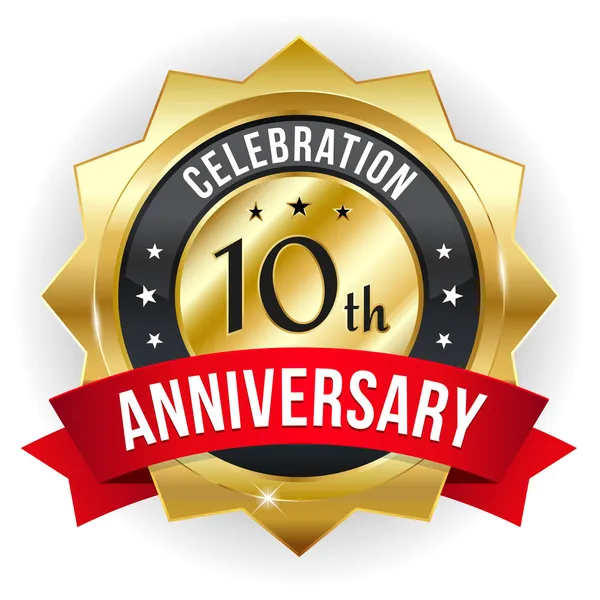 10 year anniversary button — Stock Vector