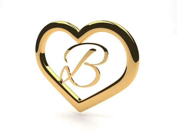 Gold jewelry heart with letter B inside — Stock Photo, Image