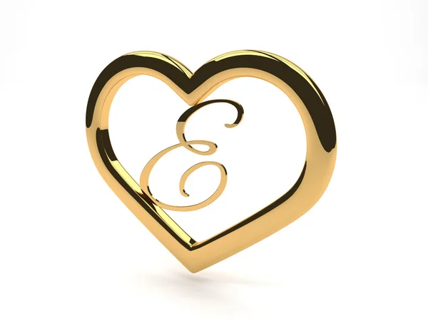 Serce Biżuteria złota z literą e wewnątrz — Zdjęcie stockowe
