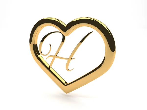 Gold jewelry heart with letter H inside — Stock Photo, Image