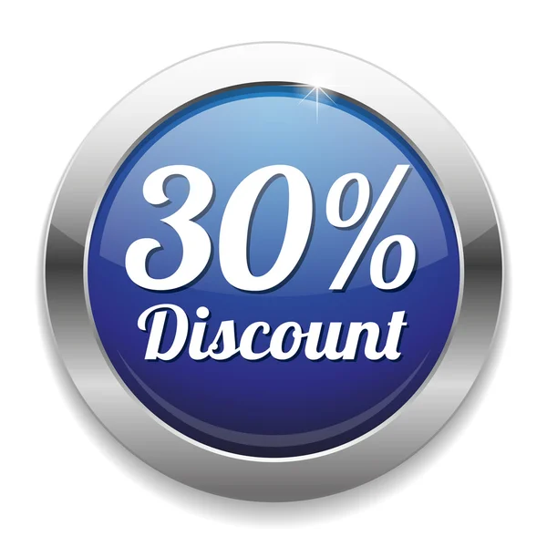 Blue metallic thirty percent discount button — Stock Vector