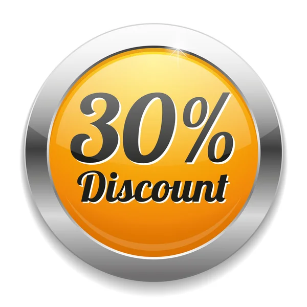 Yellow metallic thirty percent discount button — Stock Vector