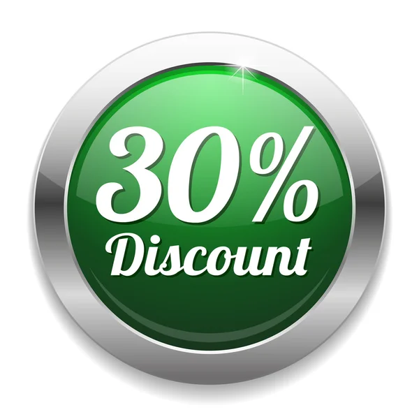 Green metallic thirty percent discount button — Stock Vector