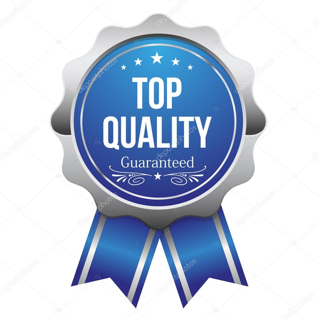 Blue top quality badge with ribbon — Stock Vector © newartgraphics