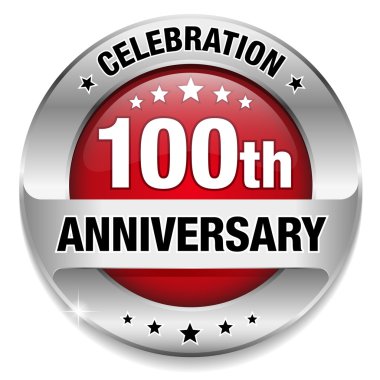 Kırmızı 100 yıl yıldönümü düğmesi
