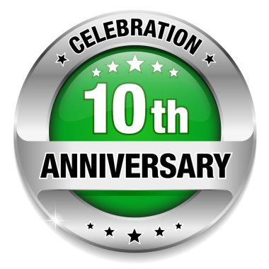 Yeşil 10 yıl yıldönümü düğmesi