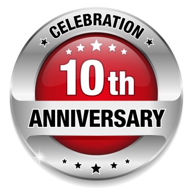 Kırmızı 10 yıl yıldönümü düğmesi