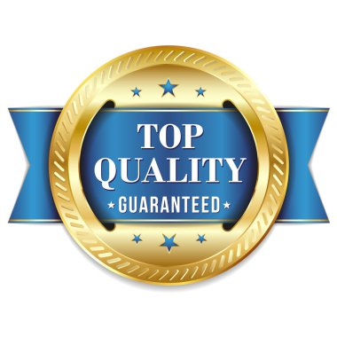 Blue gold top quality badge with ribbon. clipart