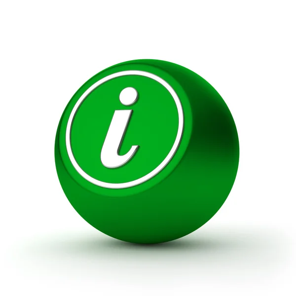 Green round information button with metallic letter — Stock Photo, Image