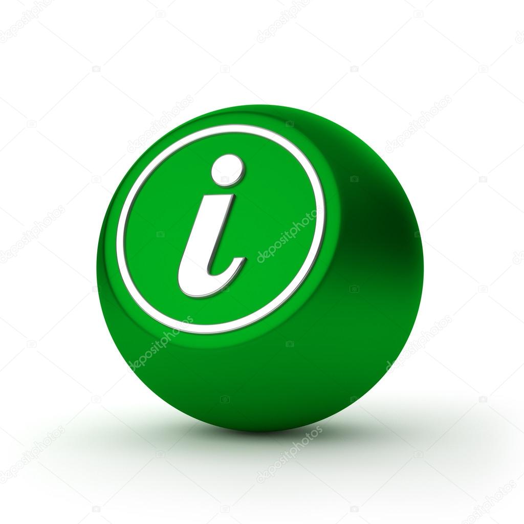 Green round information button with metallic letter