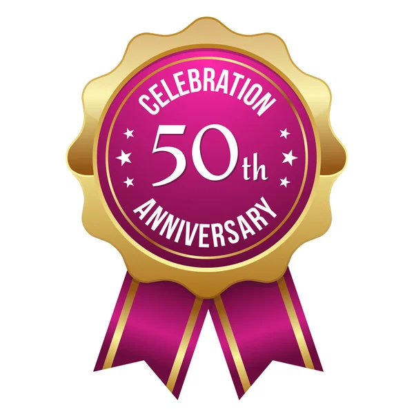 Lila golden 50: e år anniversary emblem — Stock vektor