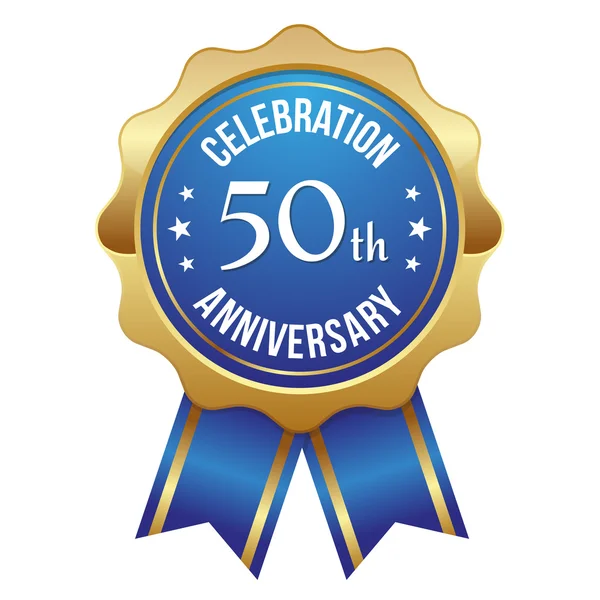 Emblema de aniversário de 50 anos dourado azul — Vetor de Stock